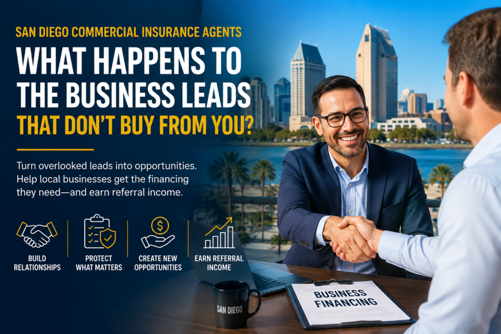 San Diego commercial insurance agent meeting with a business owner to discuss financing referral opportunities